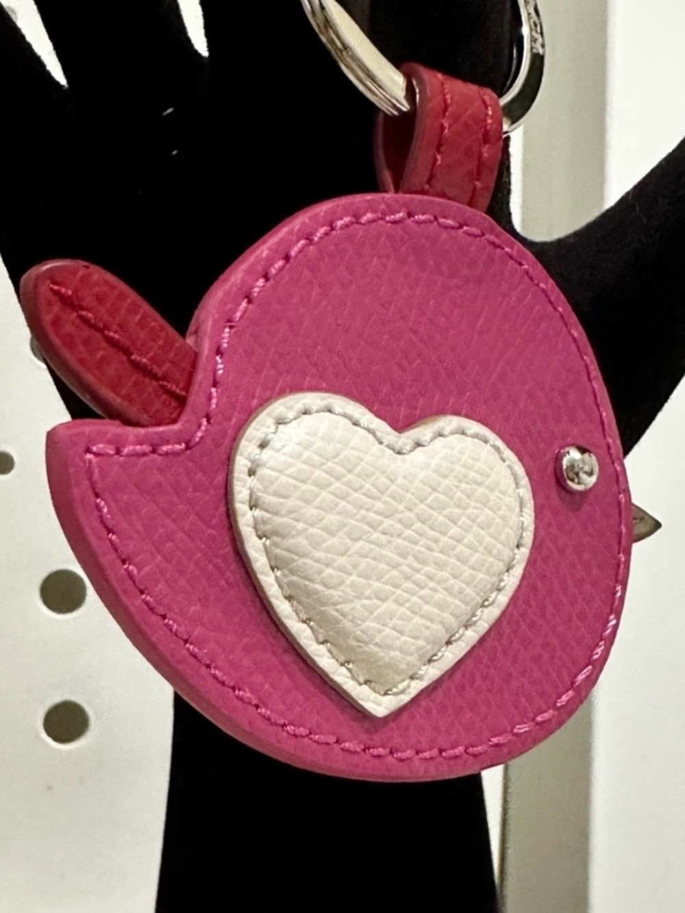 Coach Pink Leather Heart Key Ring with Silver Hardware